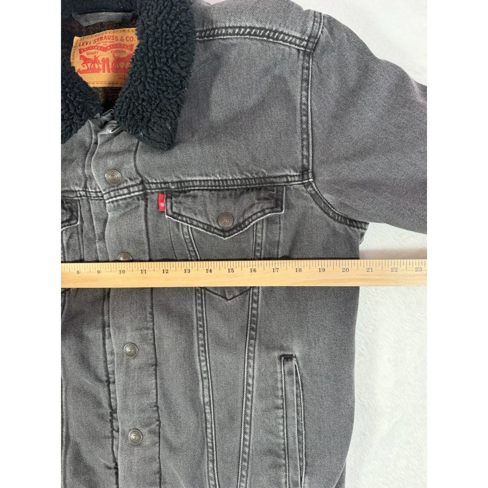 Levi's Sherpa Trucker Jacket Gray Denim Fleece Lined Size M‎
